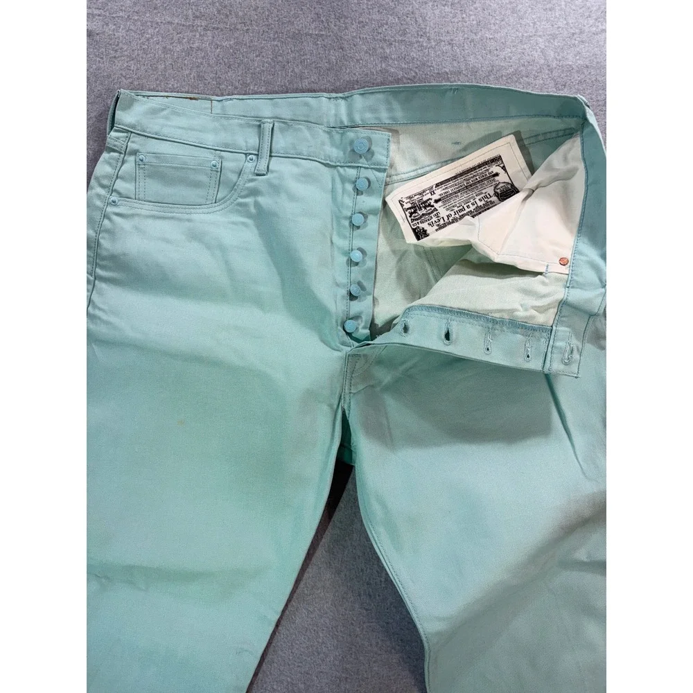 Levis 501 Original Fit Jeans Mens 42x30 Aqua Seafoam Green‎ Button Fly Cotton